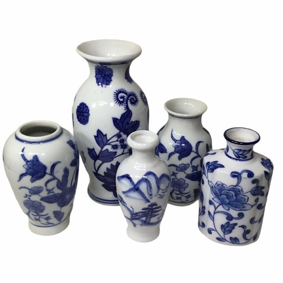 Bundle of Blue and White Mini Vases